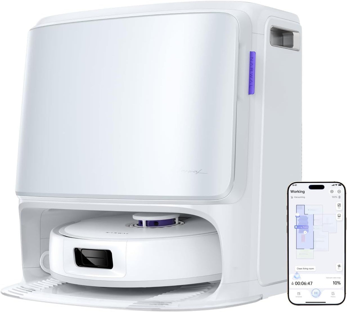 NARWAL Freo Z10 - Robot Aspirateur et Laveur avec Systeme Anti-Enchevetrement - 15000 Pa - Base Autonome - Nettoyage a 75°C