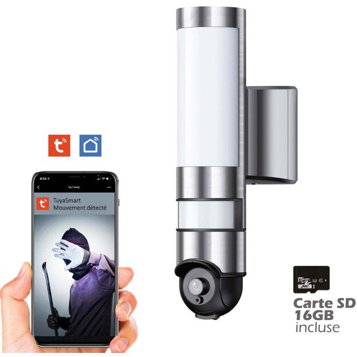 Caméra extérieure - KYF - Connectée Wifi - Rotative - Filaire - 220V - Eclairage LED 1600 Lm