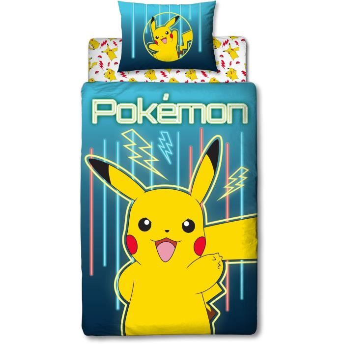 Set de chambre - POKEMON - Pikachu - Housse 140 x 200 cm + Taie 63 x 63 cm + Coussin 30 x 30 cm + Masque de sommeil