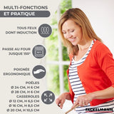 Batterie de cuisine - Tous feux dont induction - FACKELMANN - Geneva - Inox - 2 poeles 24 et 28, 3 casseroles et 6 ustensiles