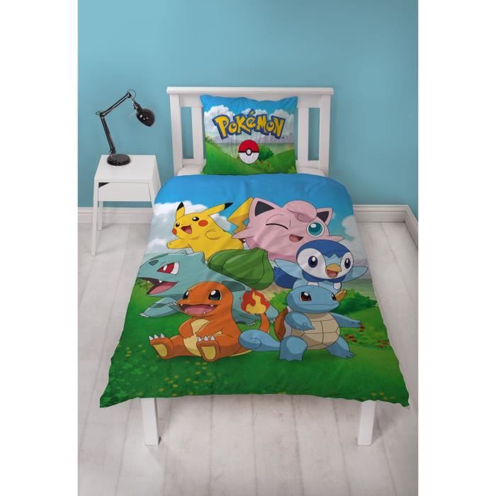 Parure de lit - POKEMON - Pikachu et ses amis - Bleu - Microfibre - 1 housse de couette 140 x 200 cm + 1 taie 63 x 63 cm