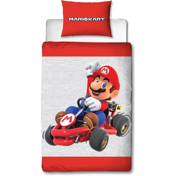 Parure de lit réversible - MARIO BROS - Mario - Microfibre - 1 housse de couette 140 x 200 cm + 1 taie 63 x 63 cm