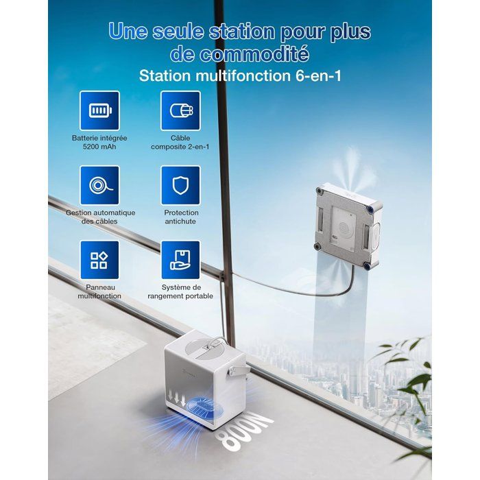 ECOVACS W2s OMNI - Robot Nettoyeur de vitres avec Station - Nettoyage Intelligent Bord a Bord TruEdge - Charge en Fonctionnement