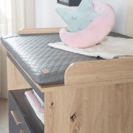 Chambre bébé duo : Lit 60 x 120 cm + commode a langer évolutive - ANNA - ROBA - Chene Kent / Anthracite