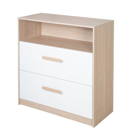 Chambre bébé duo : Lit 60 x 120 cm + commode a langer évolutive - CABANE - ROBA - Chene / Blanc