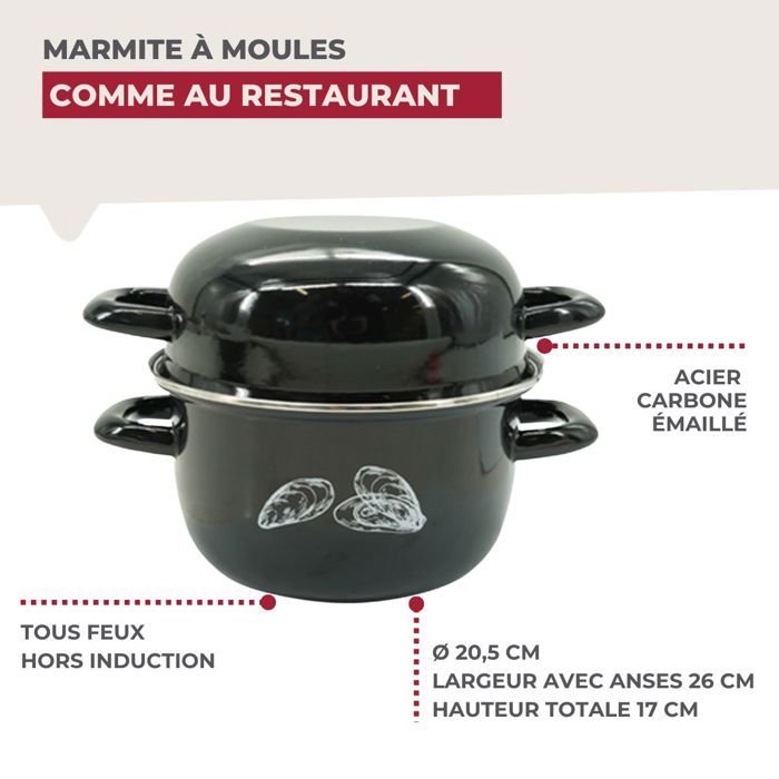 Ensemble de 2 Marmites a Moules - FACKELMANN - Emaillée - 20,5 x 26 x 17,5 cm