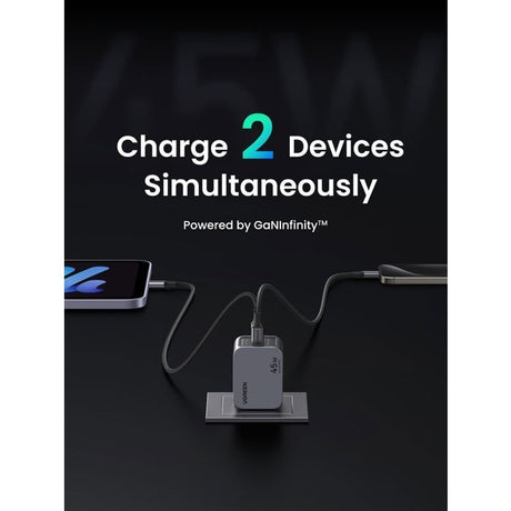 Chargeur secteur - UGREEN - GaN 2 Ports USB-C - 45W - Gris