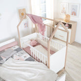 Lit bébé et cododo 2-en-1 - 60 x 120 cm - ROBA - CABANE - Chene / Blanc