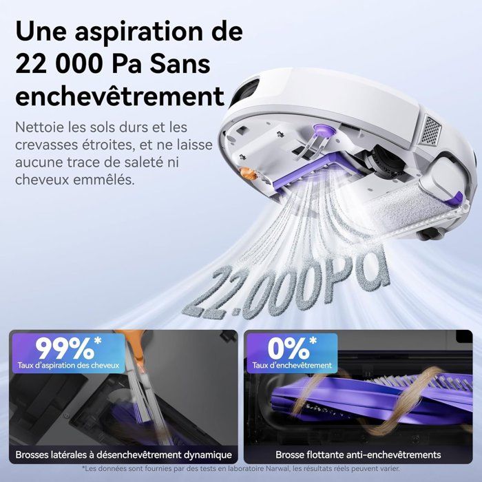 NARWAL FLOW - Aspirateur Robot Laveur avec Station - 22 000 Pa - DualFlow Anti-Enchevetrement Poil Animaux - Systeme Lavage FlowWash
