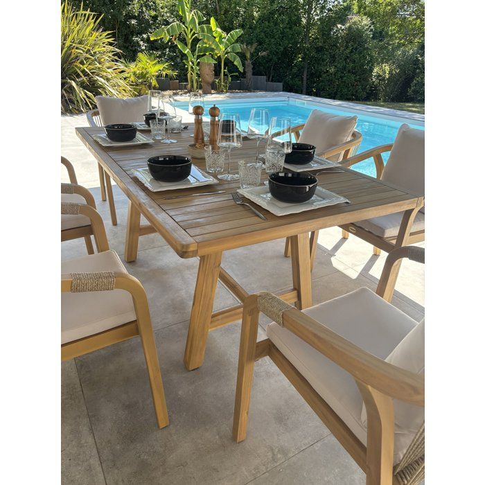 Ensemble repas de jardin - Bois d'acacia - 6 places - 170 x 90 cm - Serena