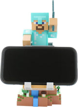 Figurine Minecraft Steve Armure Diamant - EXQUISITE GAMING - Cable Guys - Support écouteurs, smartphone ou petit accessoire - 20 cm