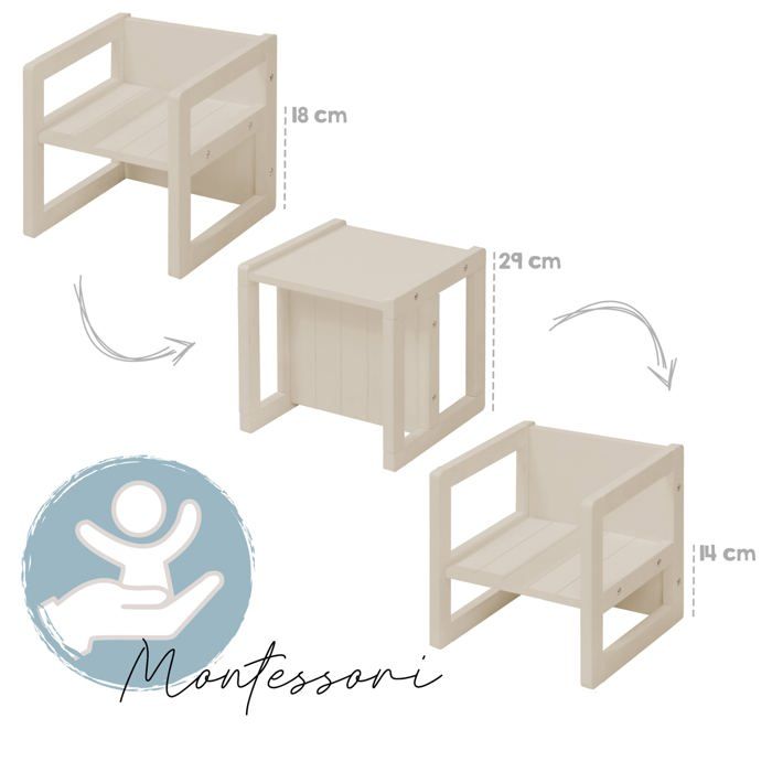 Tabouret évolutif enfant - ROBA - 3 hauteurs - Style campagne - Beige / Cachemire