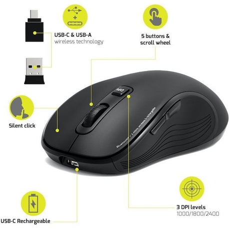 Souris sans fil - PORT Designs - 910010 - Bluetooth & 2.4 GHz - Essentielle - Noir