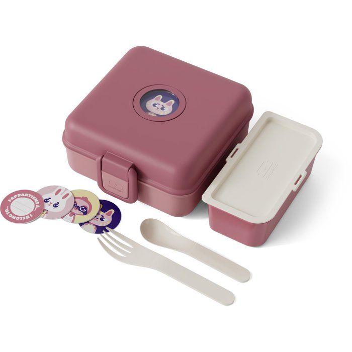 Boite a Sandwich Enfant - MONBENTO -  Couverts inclus - Sans BPA - Snacky Rose Blush