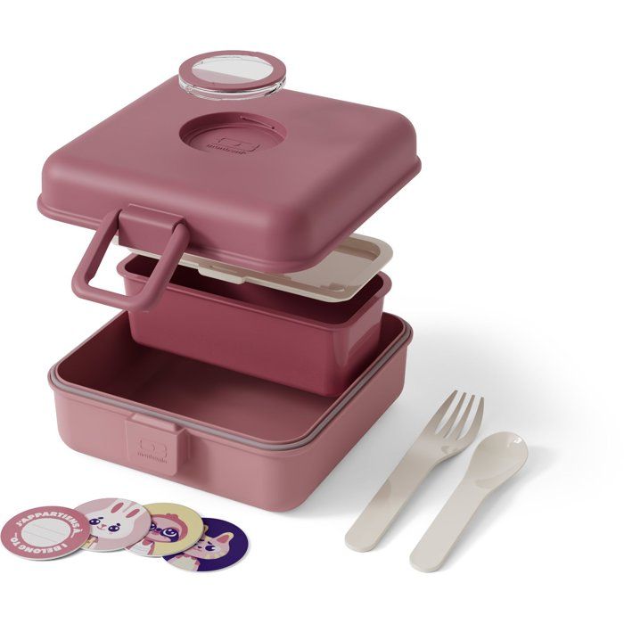 Boite a Sandwich Enfant - MONBENTO -  Couverts inclus - Sans BPA - Snacky Rose Blush