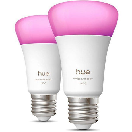 Pack de 2 ampoules LED connectées A60 - PHILIPS HUE - Lumiere blanche et colorée - Culot E27 - 8,1W - 1000-2000k - 1100 lumens