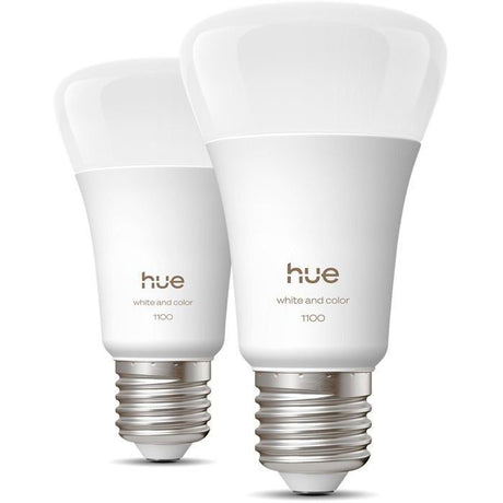 Pack de 2 ampoules LED connectées A60 - PHILIPS HUE - Lumiere blanche et colorée - Culot E27 - 8,1W - 1000-2000k - 1100 lumens