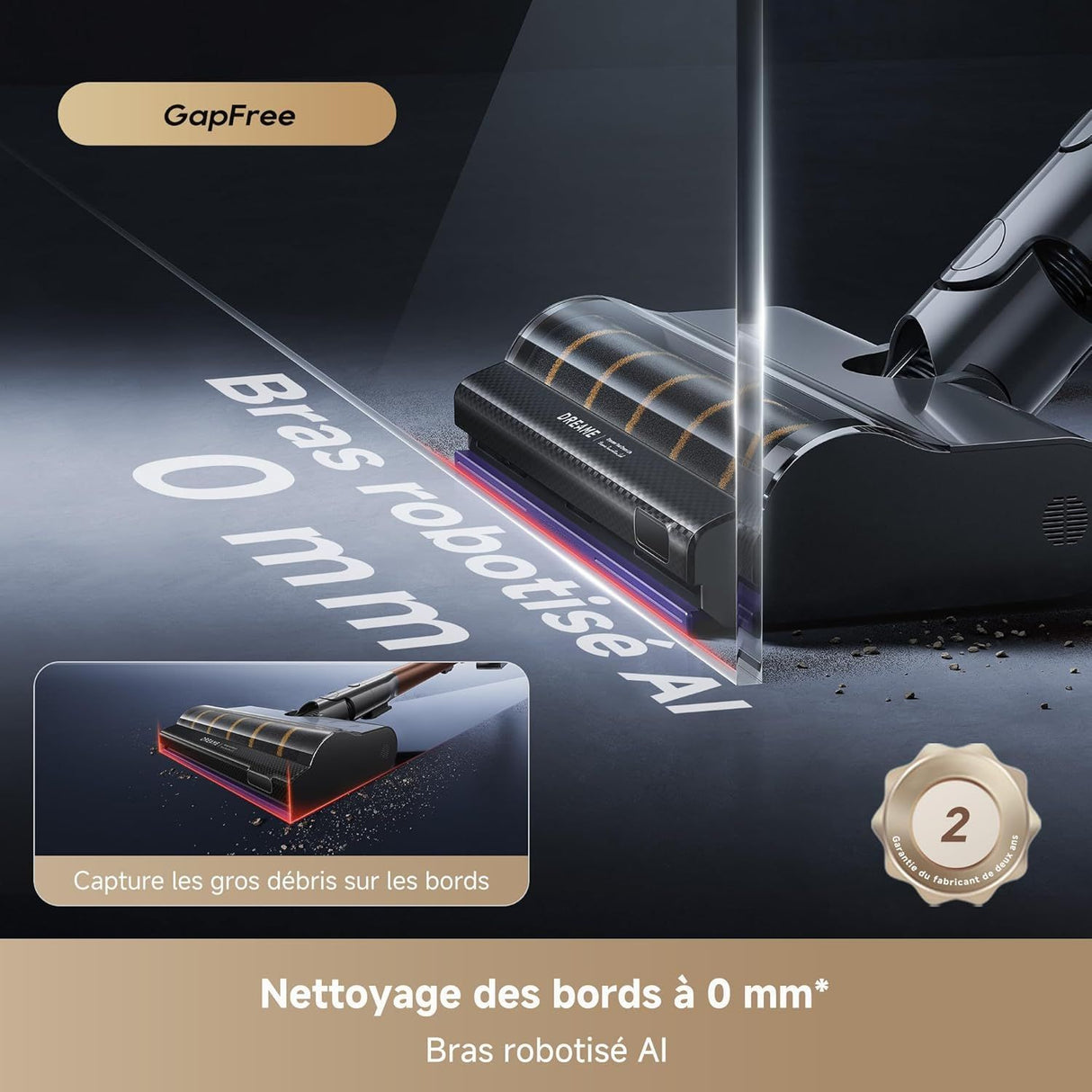 DREAME V30 - Aspirateur Balai sans Fil - Nettoyage des Bords a 0 mm - Puissance 330 AW - Filtration a 99,99%