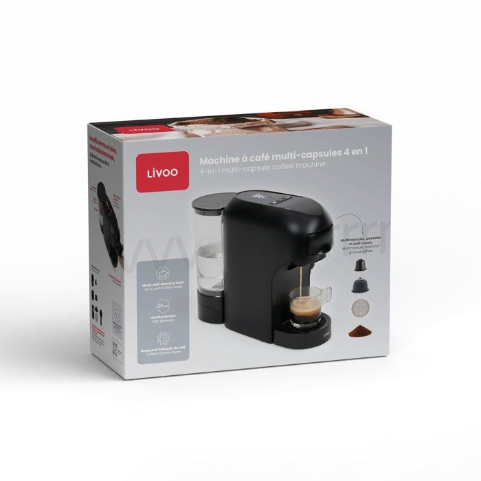 Machine a café multi-capsules 4-en-1 - LIVOO - DOD217N - 1400 W - 7 niveaux d'intensité du café - Noir