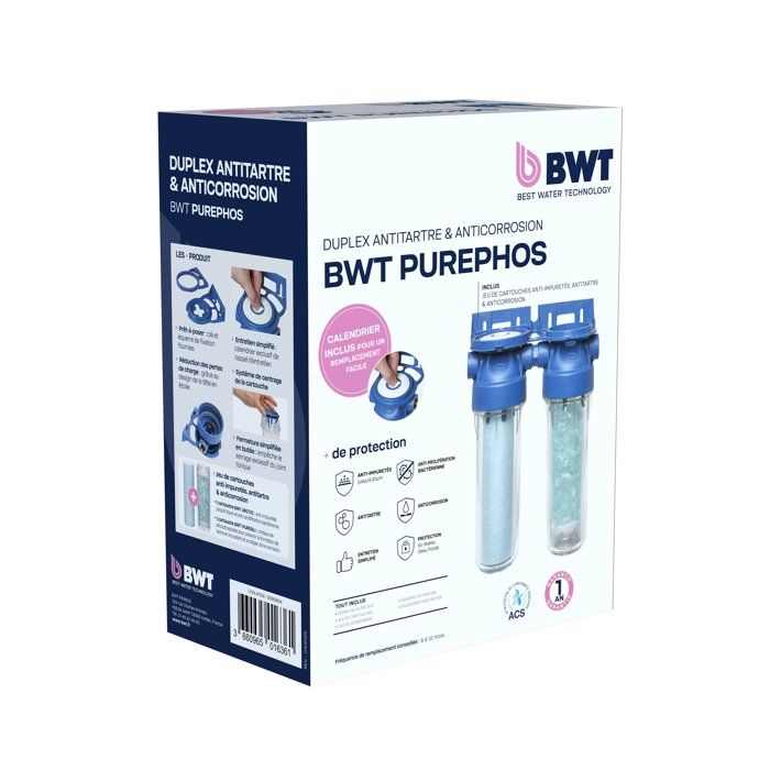 Station antitartre duplex - BWT - PUREPHOS - 4-en-1 - Cartouches ARCTIC 20 µm + PURESILI