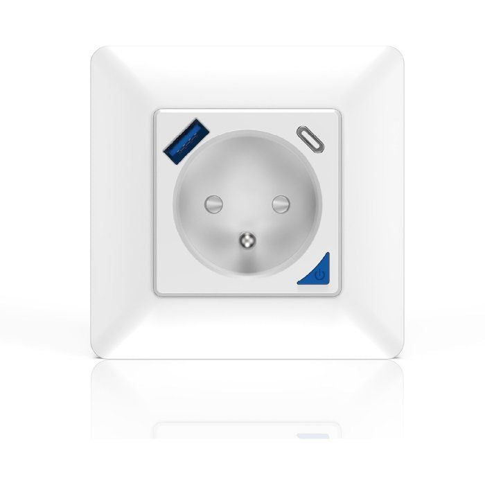 Prise encastrée connectée intérieure - KYF - Wifi - Avec compteur d'énergie + Prise USB et USB - C