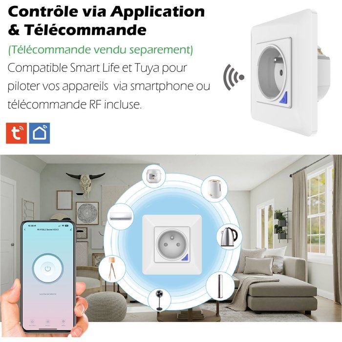 Prise encastrée connectée intérieure - KYF - Wifi - Avec compteur d'énergie