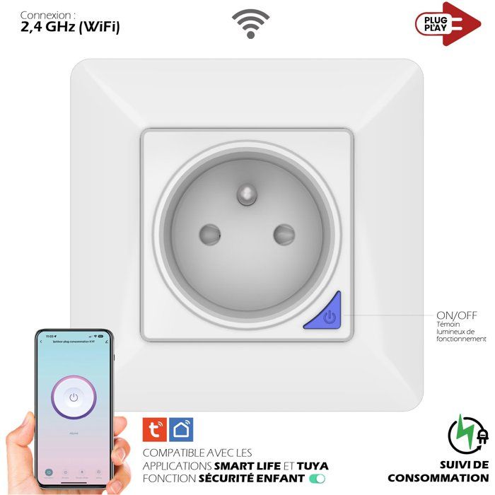 Prise encastrée connectée intérieure - KYF - Wifi - Avec compteur d'énergie