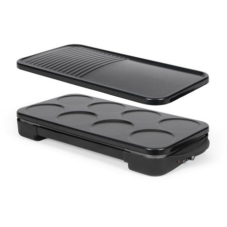 Appareil 2-en-1 crepiere et plancha grill - LIVOO - DOC349N - 1500 W - 8 mini crepes Ř 11,5 cm - Sans PFAS - Noir