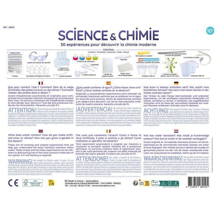 Kit Scientifique - SENTOSPHERE - Science et Chimie - 30 expériences - 12 matieres premieres - Des 8 ans