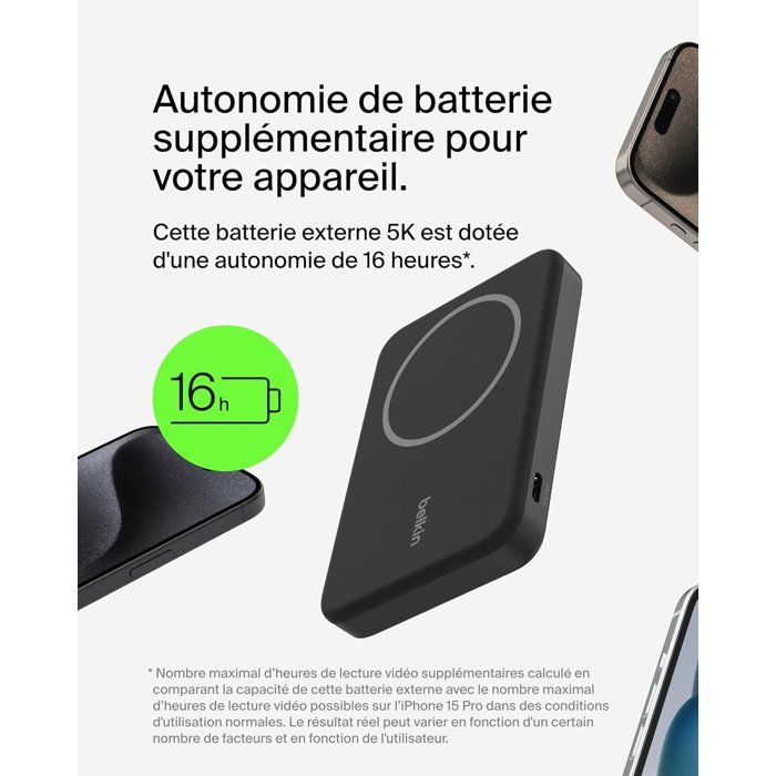 Batterie externe - BELKIN - 5 000 mAh - MagSafe - 15 W - Noir