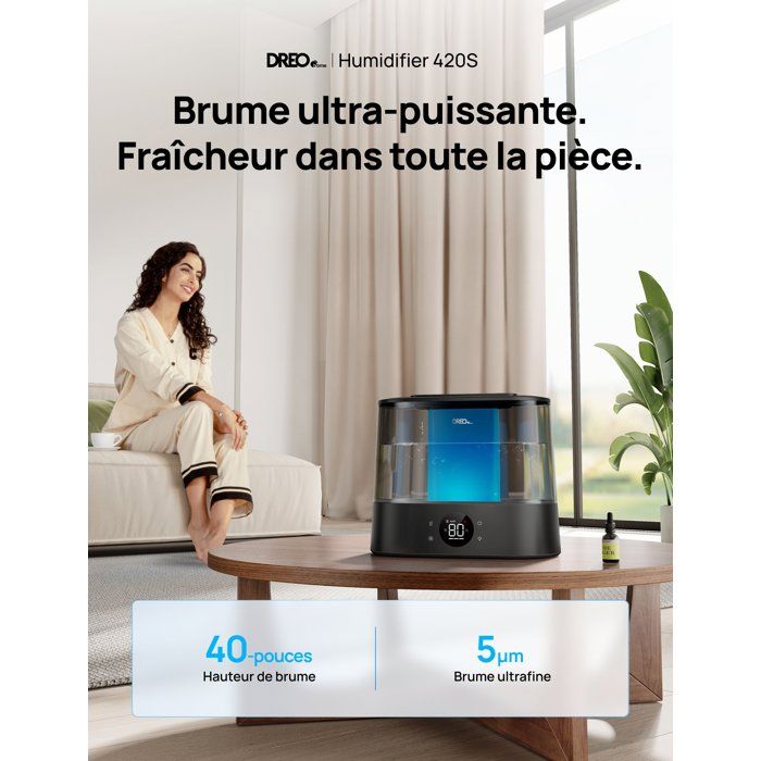Humidificateur - DREO - 420S - Réservoir 4 L - Autonomie 30h - Brume de 10 cm - Silencieux 28dB