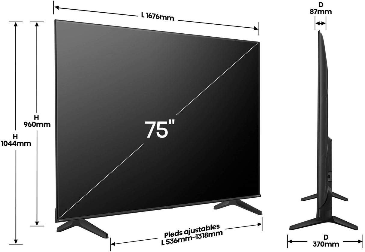Hisense 75A6Q - TV LED 75 (189 cm) - 4K UHD 3840x2160 - HDR10+ - TV connecté - 3xHDMI 2.1 - WiFi