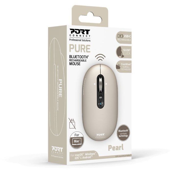 Souris sans fil - PORT Designs - 910500 PURE - Bluetooth - Rechargeable - Beige clair