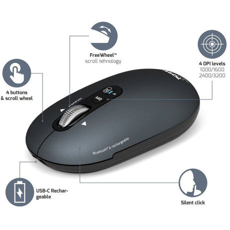 Souris sans fil - PORT Designs - 910501 PURE - Bluetooth - Rechargeable - Gris anthracite