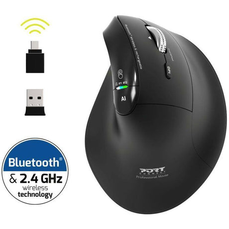 Souris sans fil - PORT Designs - 910204 ERGO AUDITOR - Bluetooth & 2.4 GHz - Rechargeable - Noir