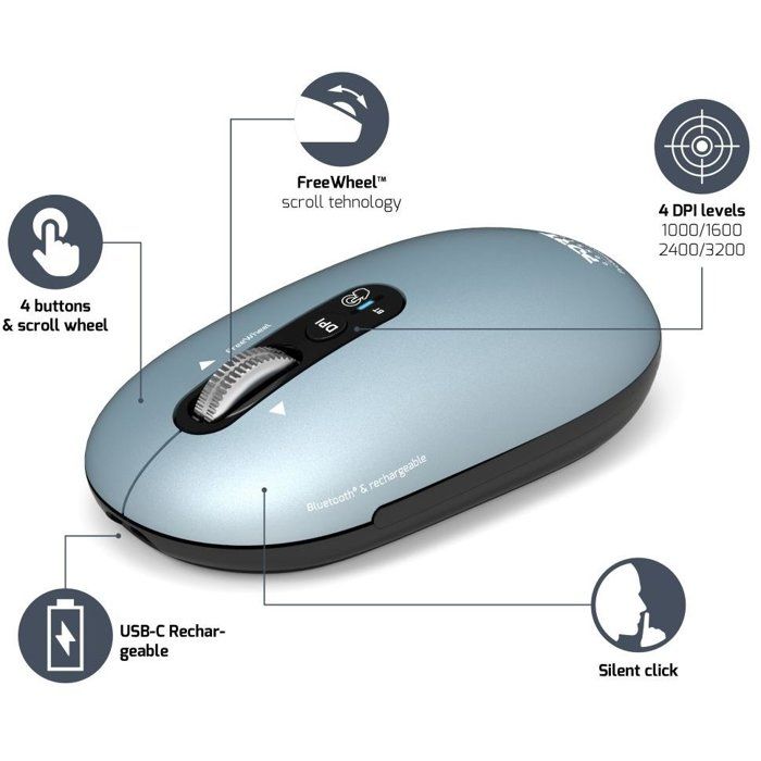 Souris sans fil - PORT Designs - 910500 PURE - Bluetooth - Rechargeable - Bleu sombre