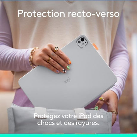 Etui clavier - Logitech - Flip Folio - Pour iPad et iPad Air 11 pouces (M4 et M5) (M2, M3 & M4) (5e génération) - Gris pâle