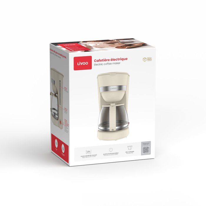 Cafetiere électrique - LIVOO - DOD200C - 750 W - 1,25 L - 10 a 12 tasses - Blanc cassé
