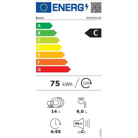 Lave-vaisselle tout encastrable BOSCH SBV4HVX14E SER4 - 14 couverts - Induction - L60cm - Grande hauteur - 46dB - Classe C