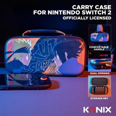 Housse de protection - Nintendo Switch 2 - Konix - Naruto Shippuden - Rangement accessoires - Naruto et Sasuke - Noir et orange