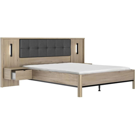 Lit adulte avec chevets lambris - MAXIMIN - 160 x 200 cm - Chene Krönberg clair - GAMI