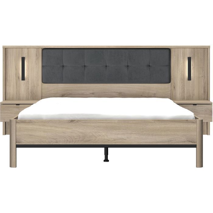 Lit adulte avec chevets lambris - MAXIMIN - 160 x 200 cm - Chene Krönberg clair - GAMI