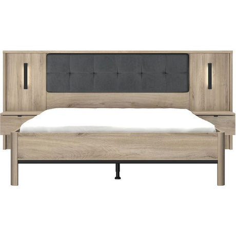 Lit adulte avec chevets lambris - MAXIMIN - 160 x 200 cm - Chene Krönberg clair - GAMI