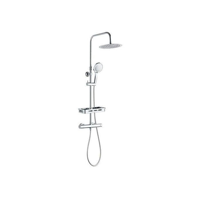 Colonne de douche avec mitigeur thermostatique - Edouard Rousseau - Ars Tab - Chrome - Douche de tete ronde - Douchette a main