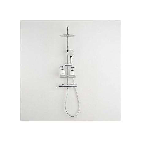 Colonne de douche avec mitigeur thermostatique - Edouard Rousseau - Ars Tab - Chrome - Douche de tete ronde - Douchette a main
