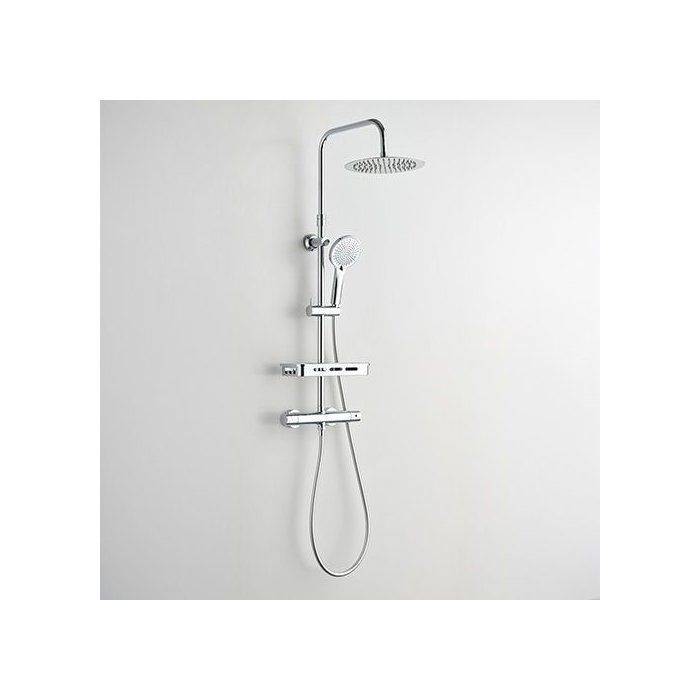 Colonne de douche avec mitigeur thermostatique - Edouard Rousseau - Ars Tab - Chrome - Douche de tete ronde - Douchette a main