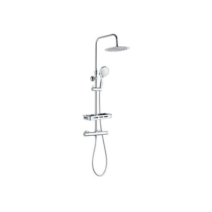 Colonne de douche avec mitigeur thermostatique - Edouard Rousseau - Ars Tab - Chrome - Douche de tete ronde - Douchette a main
