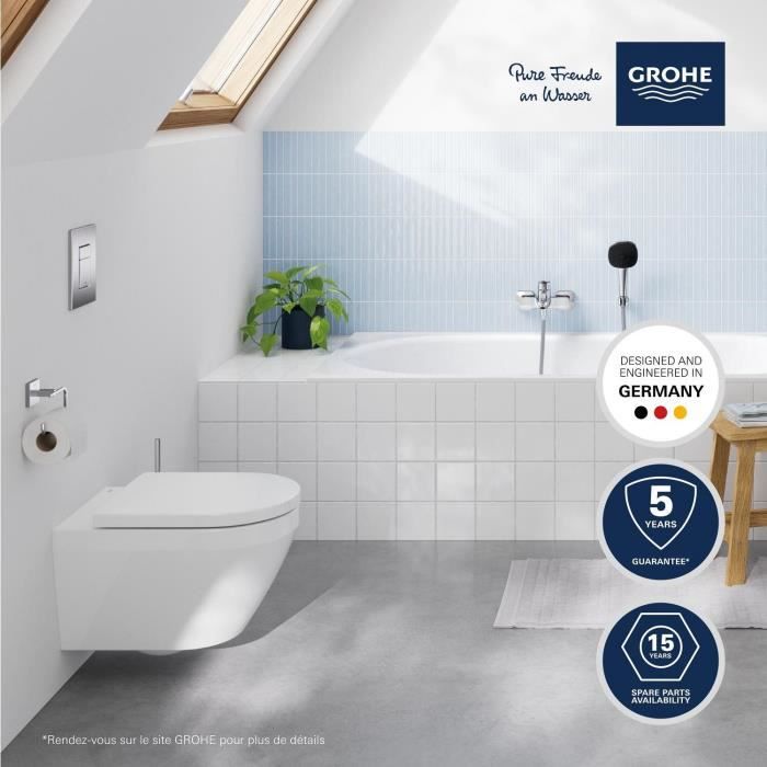 Cuvette WC suspendue compact - GROHE Euro Ceramic - Porcelaine vitrifiée - Sans bride - Blanc