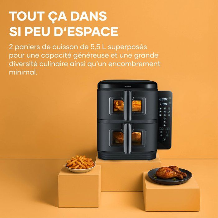 Friteuse sans huile - SEVERIN - AirFryer FR2468 - Capacité 11 L - Double cuve - 9 programmes - Écran tactile - 2600 W