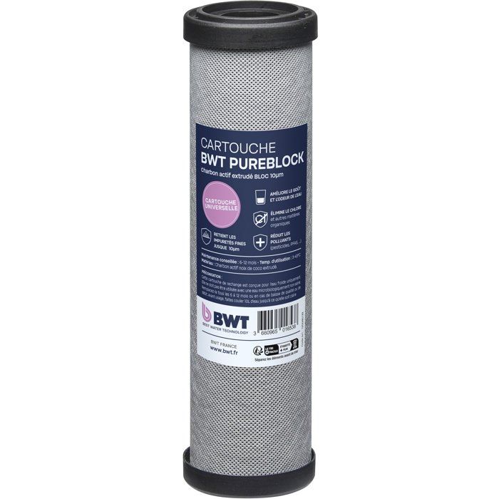 Cartouche charbon actif - BWT - PUREBLOCK 10 µm - Élimination goűts/odeurs/chlore/matieres organiques - Filtration de finition